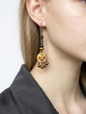 Vintage Yellow Beaded and Velvet Ayala Bar Earrings Boho Artisan Jewelry